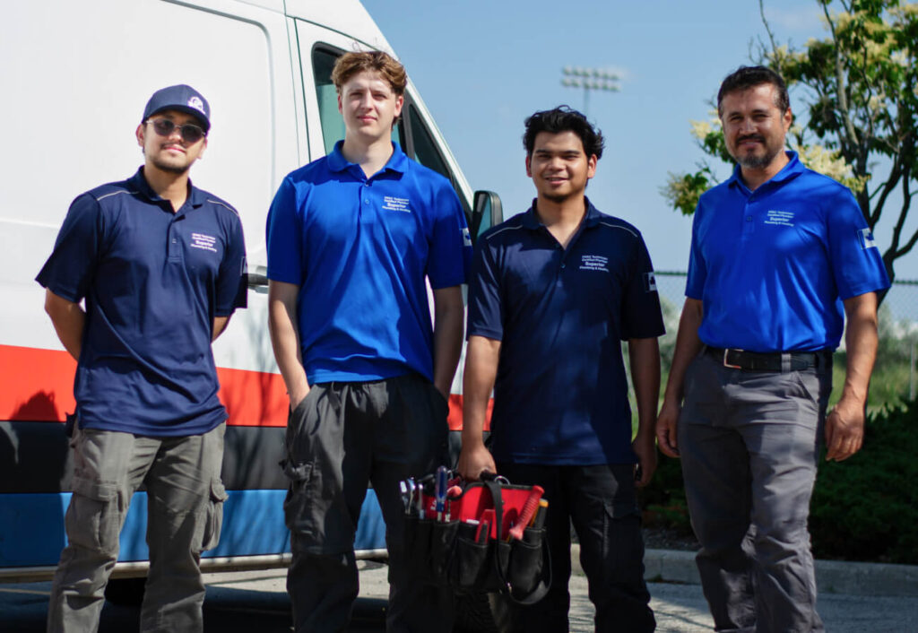 Superior Plumbing & Heating commercial plumbing service team standing by a company van with professional tools