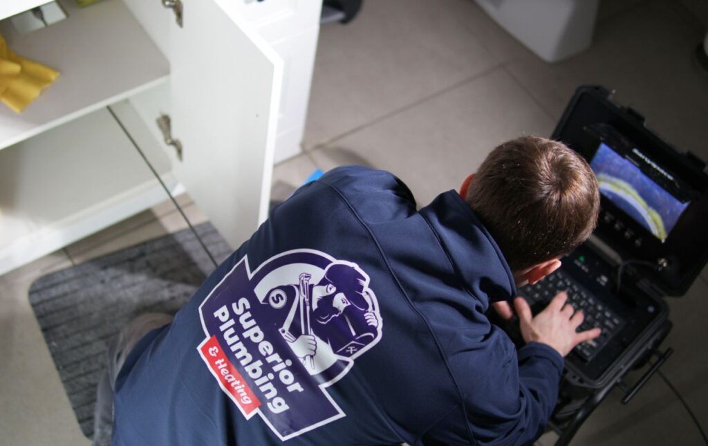 Under-sink plumbing preparation for a Drain Cleaning local by Superior Plumbing & Heating crew.