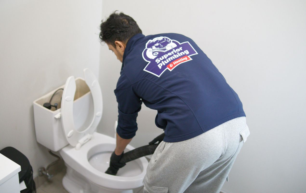 Severe rust in a drain line before Drain Cleaning local by Superior Plumbing & Heating.