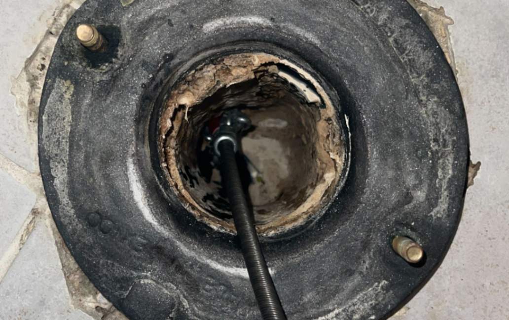 Internal view of a clogged pipe requiring Drain Cleaning local by Superior Plumbing & Heating.