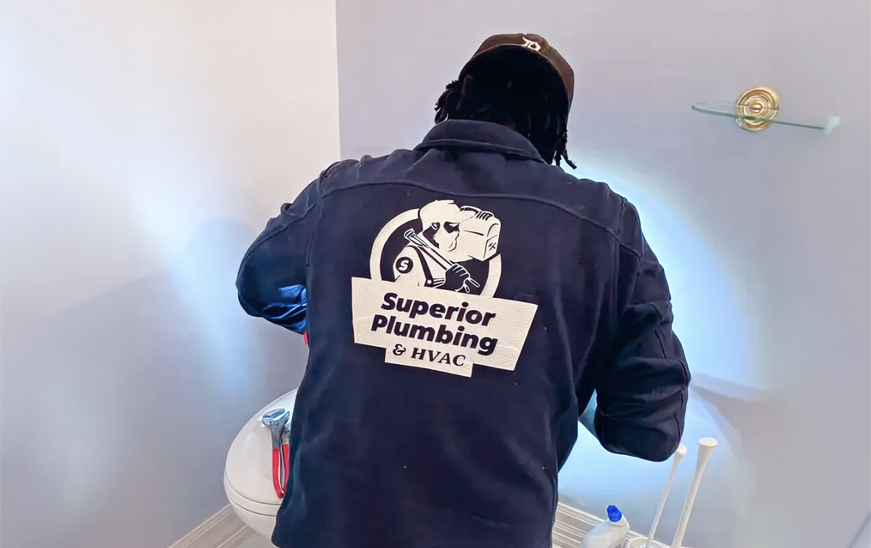 Professional toilet repair service by Superior Plumbing & Heating technician, restoring proper toilet function in a residential bathroom