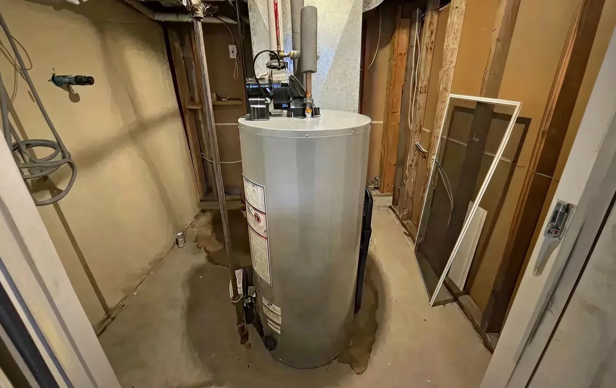 Superior Plumbing & Heating professional Water Heater Installation of a large gas tank unit in a residential basement