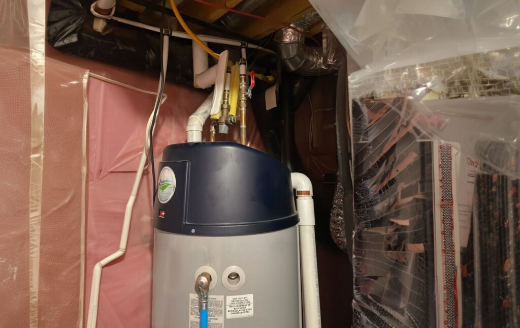 Superior Plumbing & Heating expert Water Heater Installation of a high efficiency Giant tank in a basement