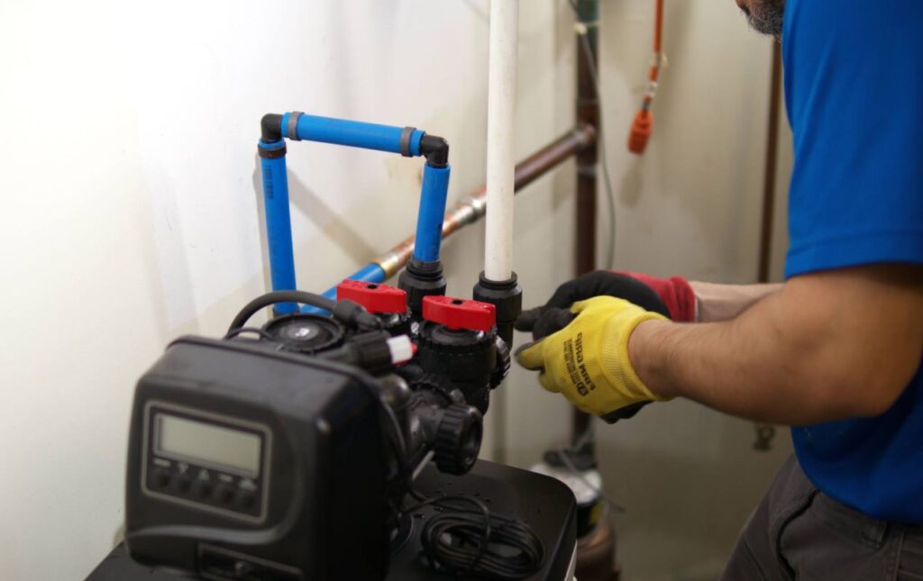 Superior Plumbing & Heating expert Water Softener Installation-replacement showing professional PEX pipe connections to a control valve