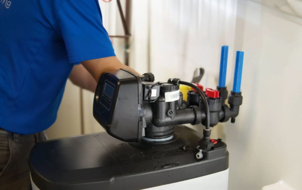 Superior Plumbing & Heating expert Water Softener Installation showing professional connection of bypass valves and PEX lines