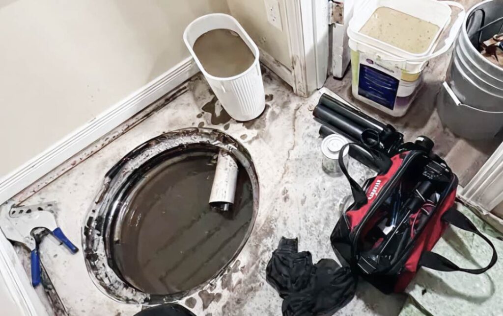 Professional tool setup in a basement for a sump pump repair local performed by Superior Plumbing & Heating.