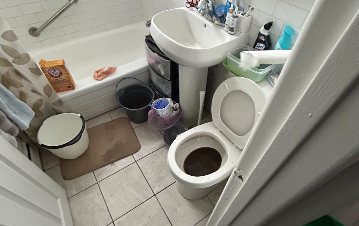 Emergency plumber fixing clogged toilet drain