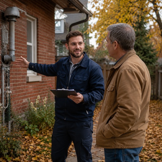 HVAC technician consulting about geothermal suitability